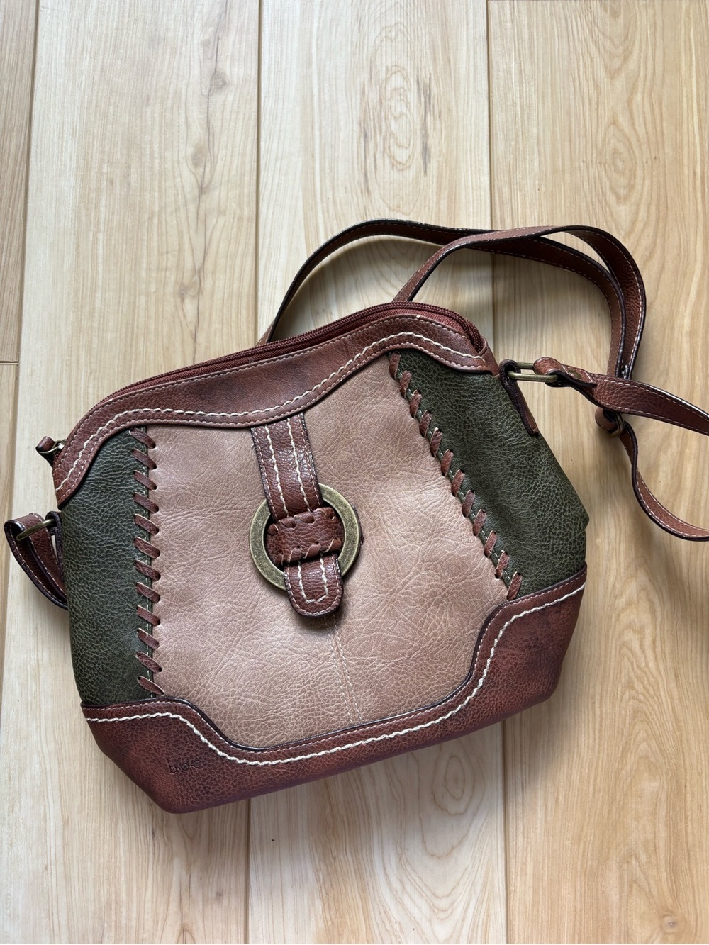 90s Vintage Patchwork Look Boho Gorp Olive Green and Brown Crossbody Bag